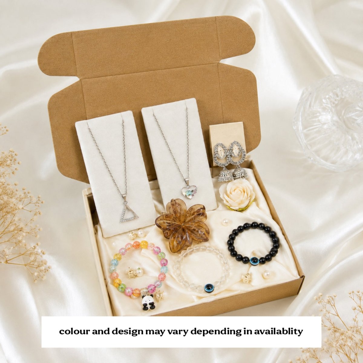 6 Pc Rakhi Gift Box for Sister | Necklace, Earrings, Evil Eye Bracelets - Pettlez Jewellery