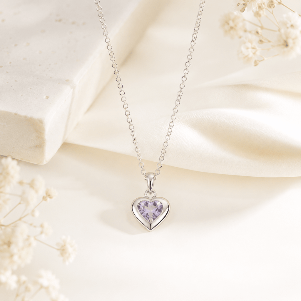 Birthstone Heart Pendant Necklace | Silver CZ Necklace for Women - Pettlez Jewellery
