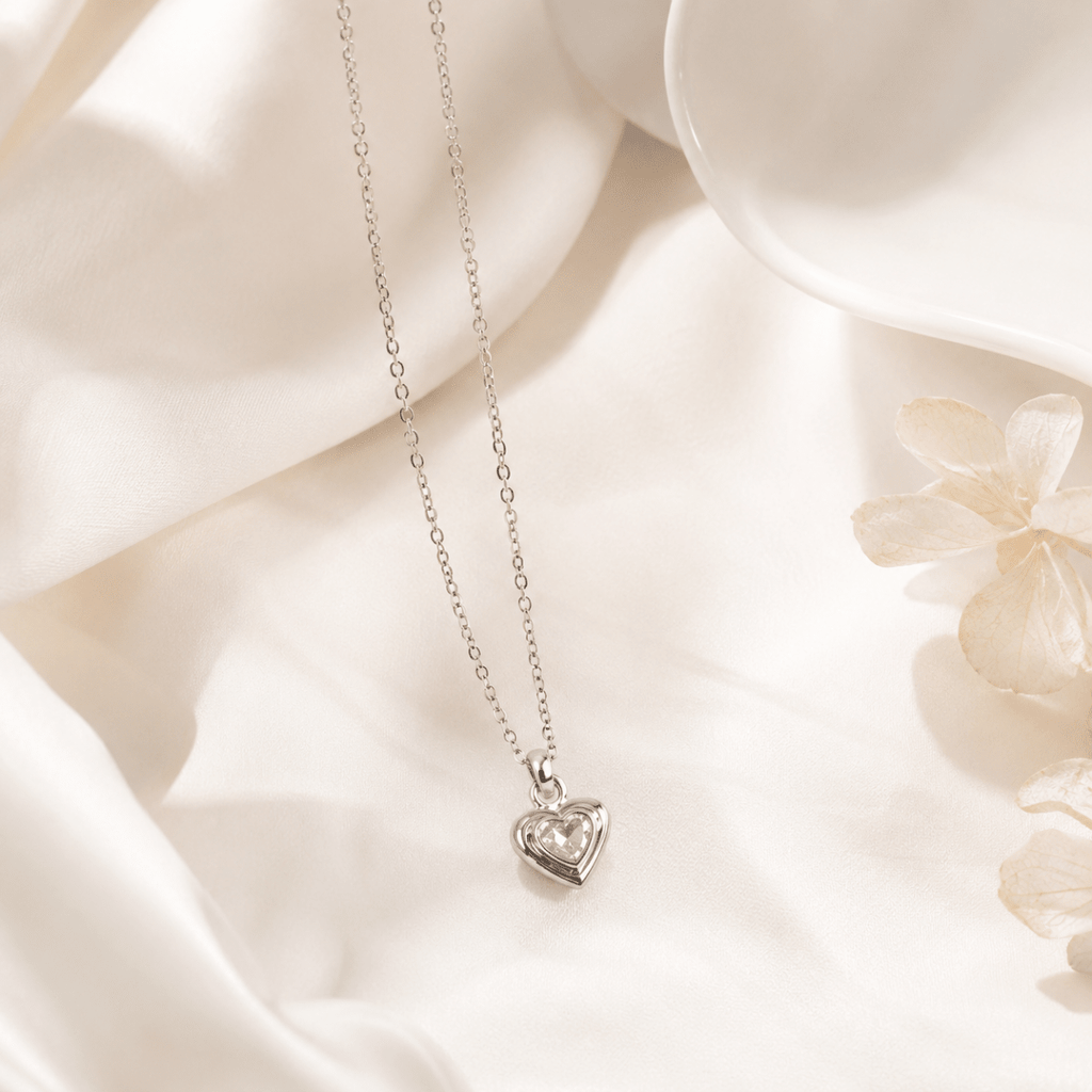 Birthstone Heart Pendant Necklace | Silver CZ Necklace for Women - Pettlez Jewellery