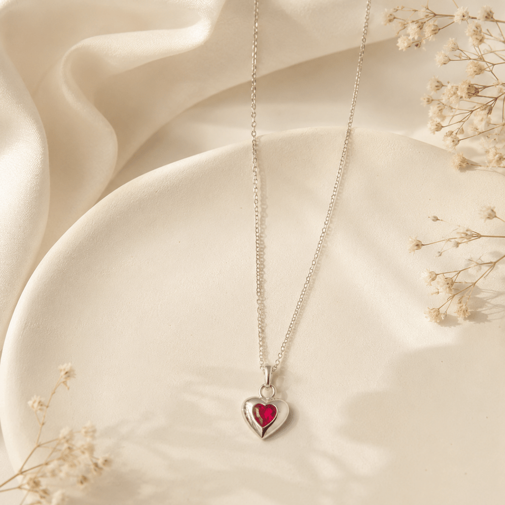 Birthstone Heart Pendant Necklace | Silver CZ Necklace for Women - Pettlez Jewellery