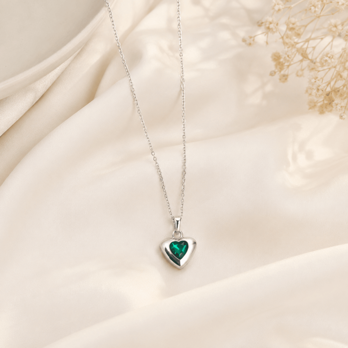 Birthstone Heart Pendant Necklace | Silver CZ Necklace for Women - Pettlez Jewellery
