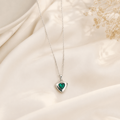 Birthstone Heart Pendant Necklace | Silver CZ Necklace for Women - Pettlez Jewellery