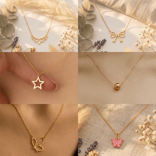 Chic Gold Minimal Charm Necklace Collection – Bow, Star, Butterfly & Modern Motif Pendants - Pettlez Jewellery