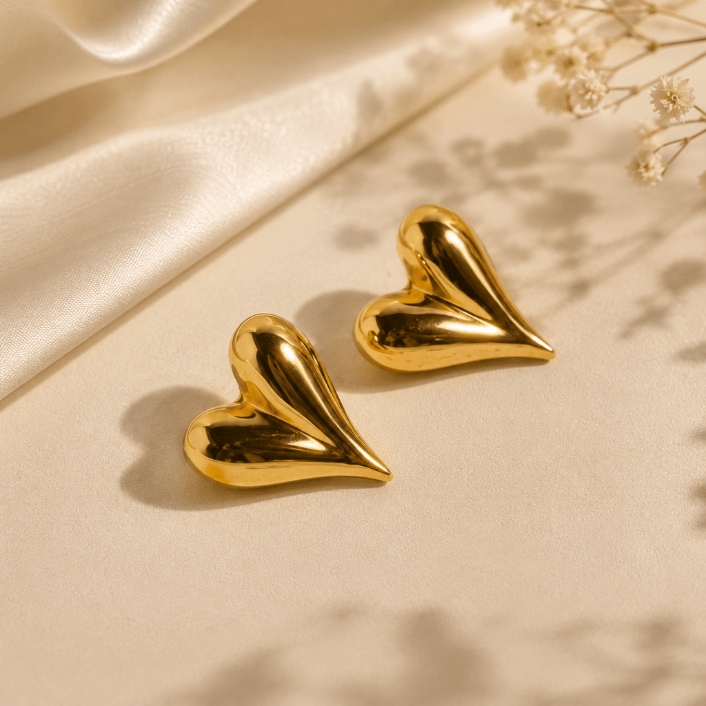 Chunky Gold Heart Earrings | Bold Statement Studs for Women - Pettlez Jewellery