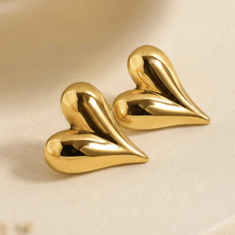 Chunky Gold Heart Earrings | Bold Statement Studs for Women - Pettlez Jewellery