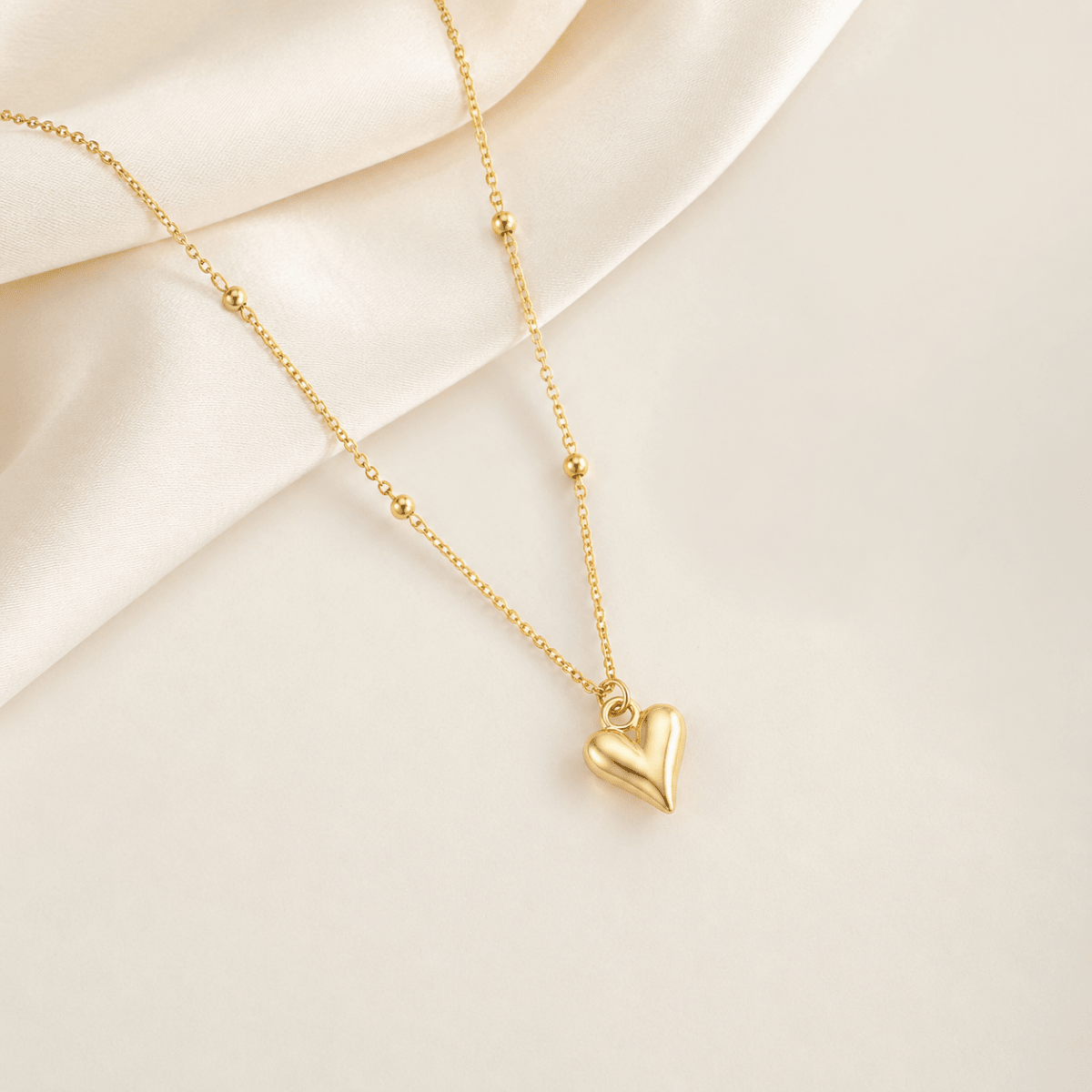 Chunky Gold Heart Necklace | Beaded Chain Pendant for Women - Pettlez Jewellery