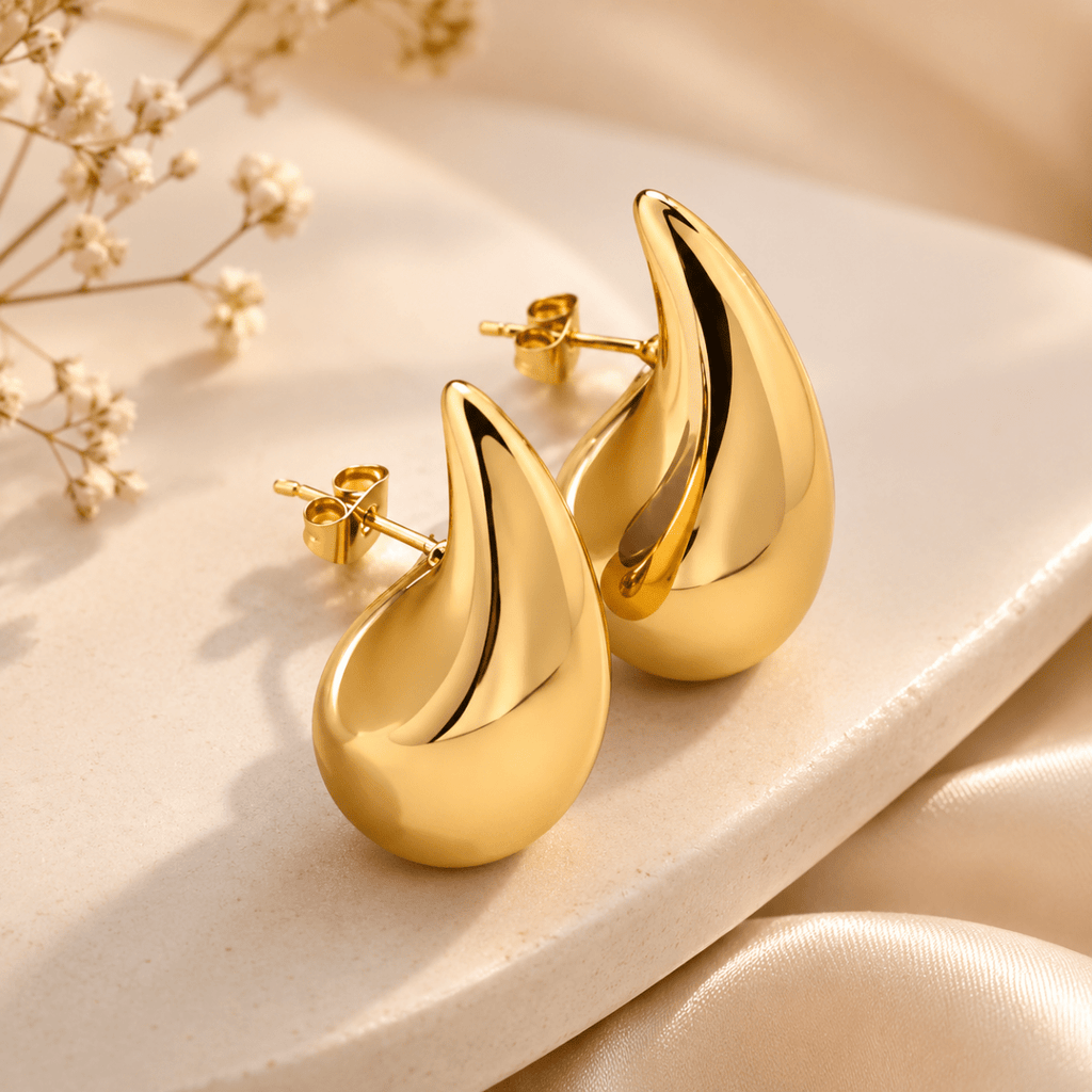 Chunky Gold Teardrop Earrings | Bold Statement Studs for Women - Pettlez Jewellery