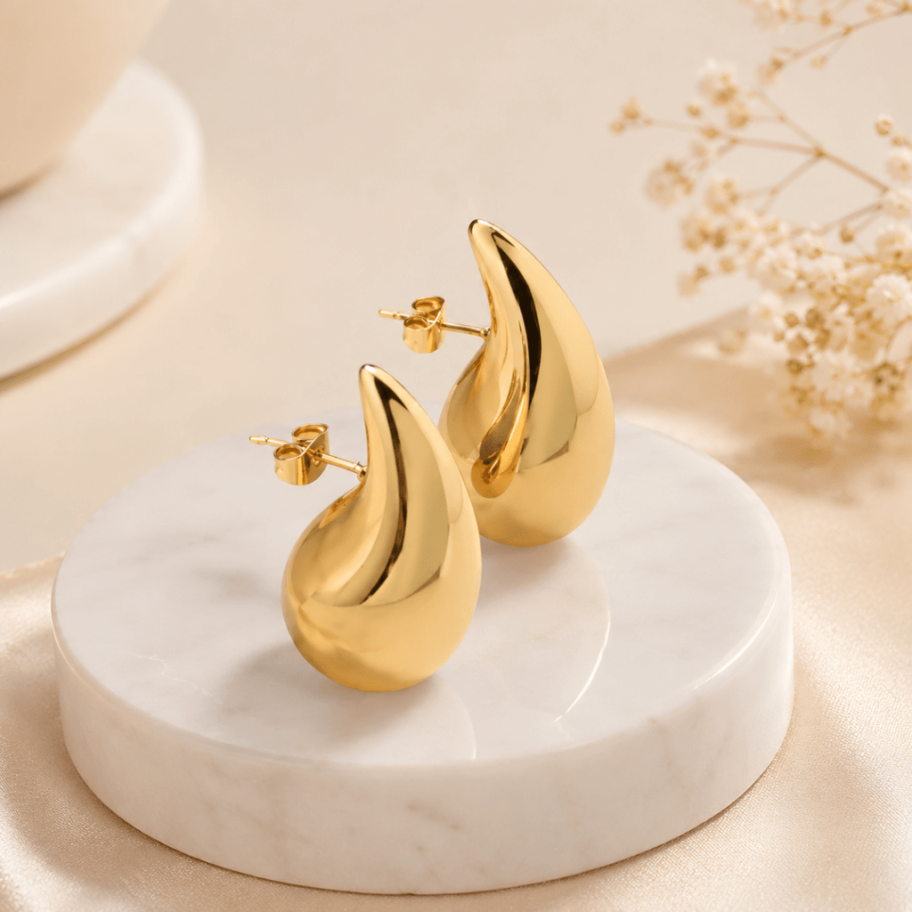 Chunky Gold Teardrop Earrings | Bold Statement Studs for Women - Pettlez Jewellery