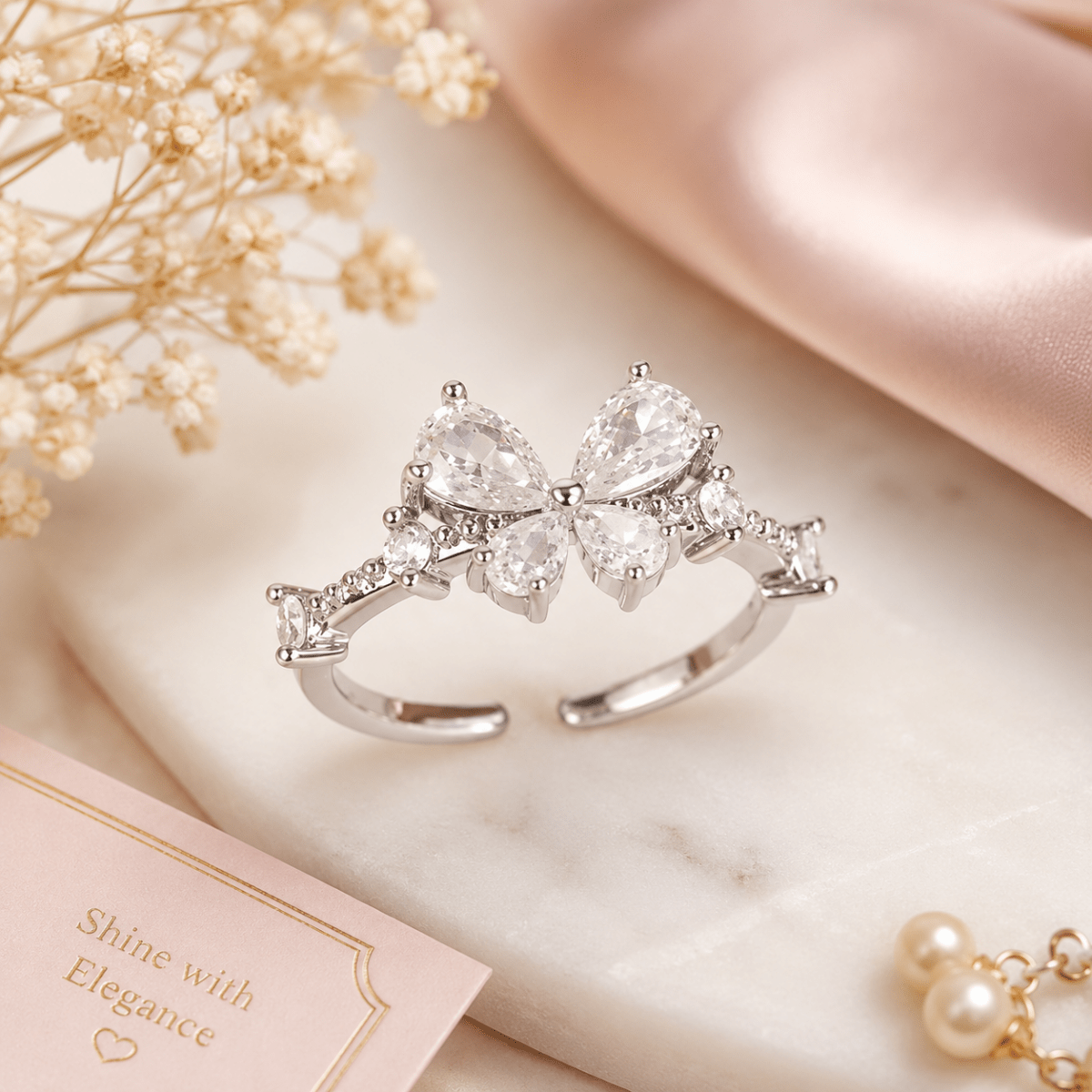 Crystal Butterfly Adjustable Ring | Silver CZ Statement Ring for Women - Pettlez Jewellery