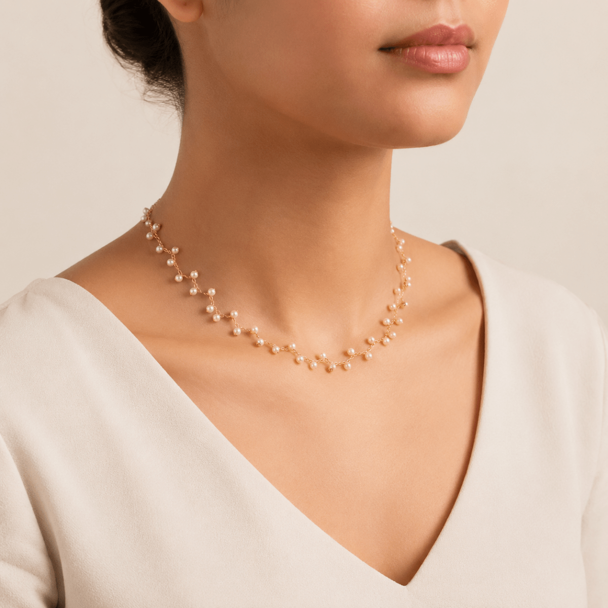 Dangling Pearl Cluster Necklace | Gold Chain Choker for Women - Pettlez Jewellery