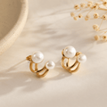 Double Pearl Ear Cuff Studs | Gold Curved Statement Earrings for Women - Pettlez Jewellery