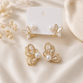 Elegant Gold-Plated Floral & Bow Pearl Stud Earrings with Cubic Zirconia Accents - Pettlez Jewellery