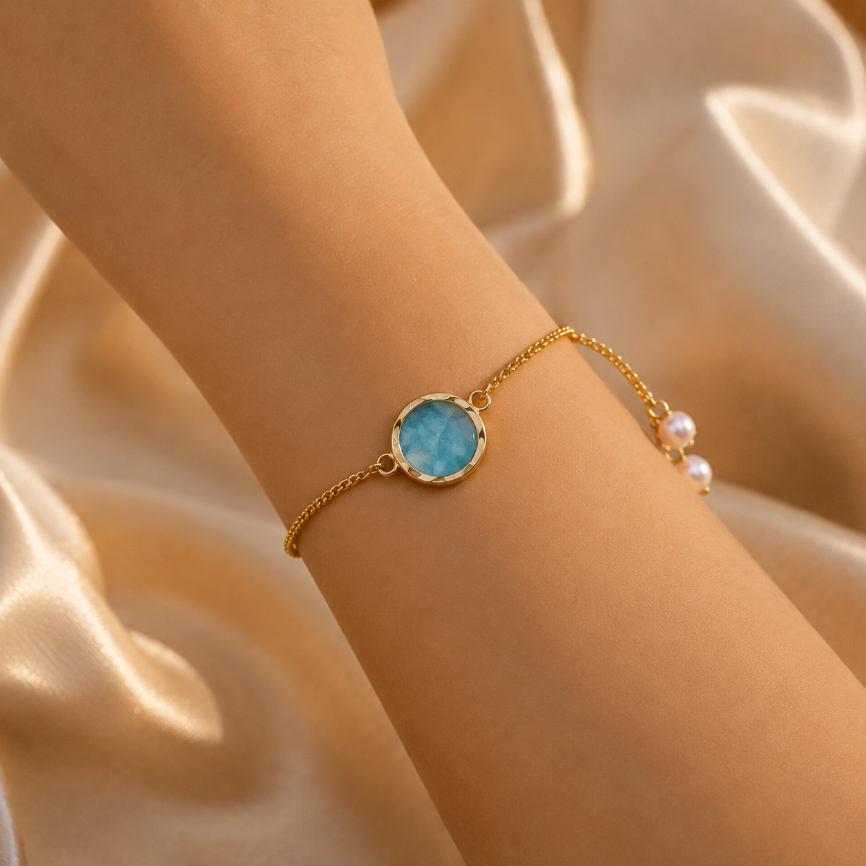 Multi Stone Charm Bracelet | Gold Plated Adjustable Bracelet for Women