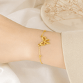 Gold Bow Charm Bracelet | Delicate Beaded Chain Bracelet for Women - Pettlez Jewellery