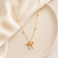 Gold Bow Charm Necklace | Beaded Chain Coquette Necklace for Women - Pettlez Jewellery