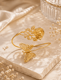 Gold Rose Butterfly Cuff Bracelet | Open Adjustable Statement Cuff - Pettlez Jewellery