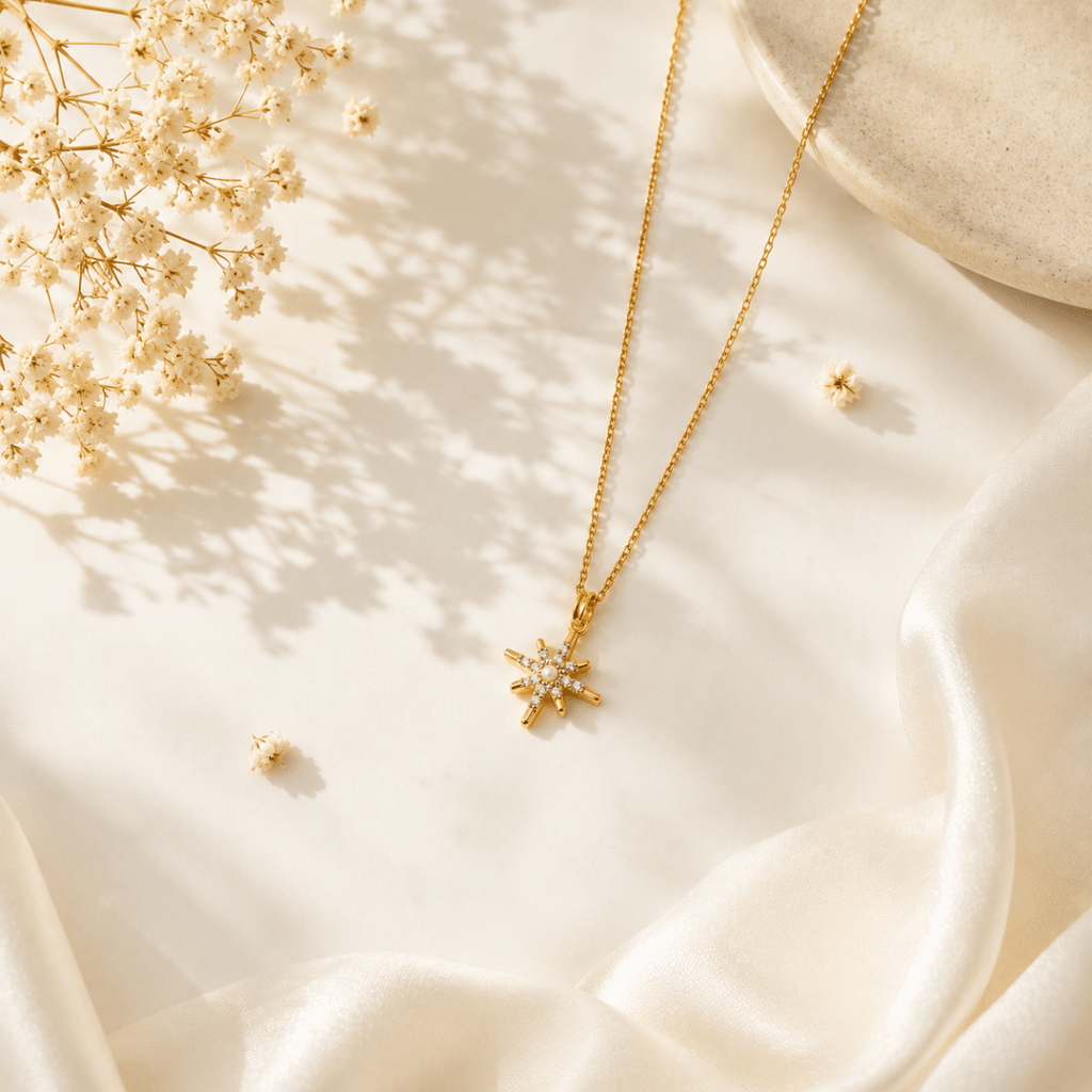 Gold Starburst Pearl Necklace | Celestial CZ Pendant for Women - Pettlez Jewellery