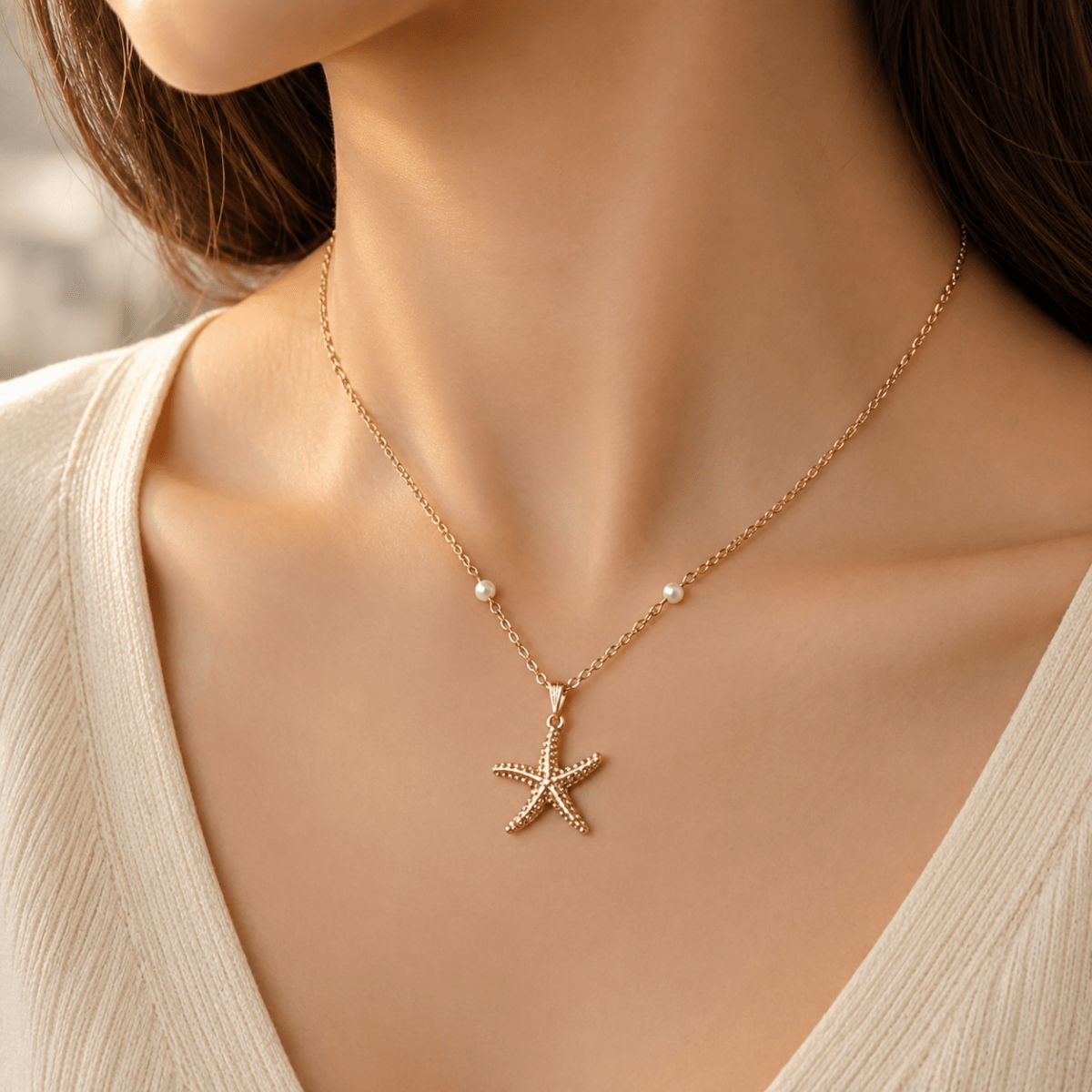 Gold Starfish Pearl Necklace | Beach Charm Chain for Women - Pettlez Jewellery