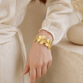 Gold Textured Flower Cuff Bracelet | Statement Floral Bangle for Women - Pettlez Jewellery