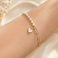 Half Pearl Half Chain Heart Bracelet | Gold Plated Bracelet for Women - Pettlez Jewellery