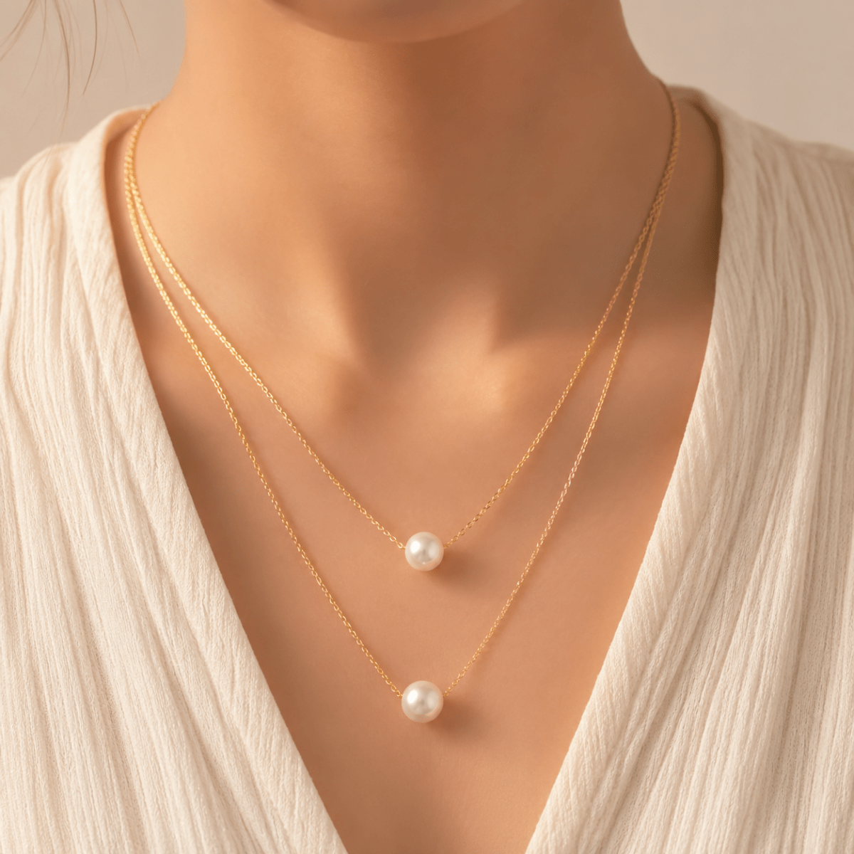Layered Double Pearl Necklace | Gold Two Chain Necklace for Women - Pettlez Jewellery