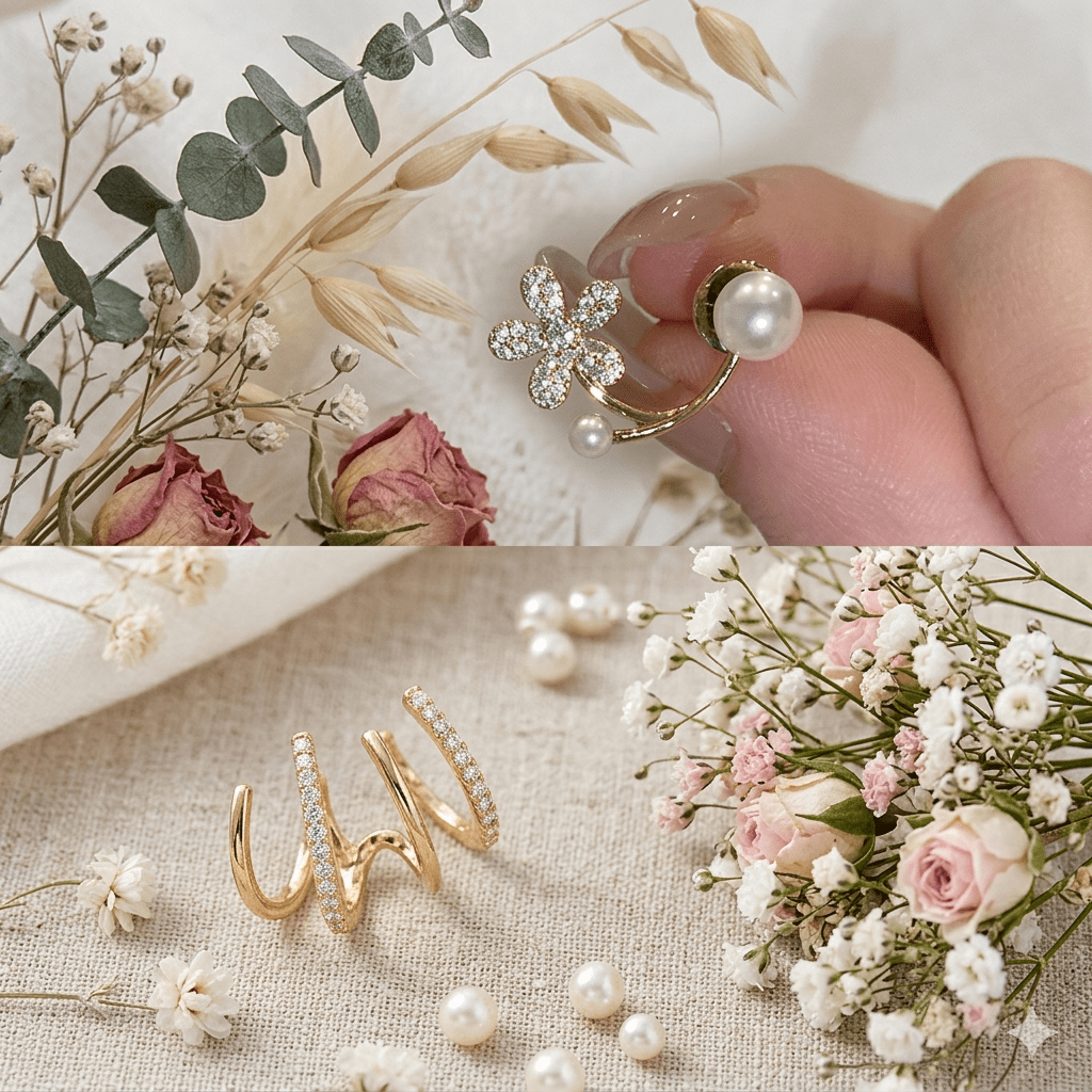 Luxury Gold-Plated Floral Pearl & CZ Adjustable Statement Ring – Elegant, Minimalist, Trending Design - Pettlez Jewellery