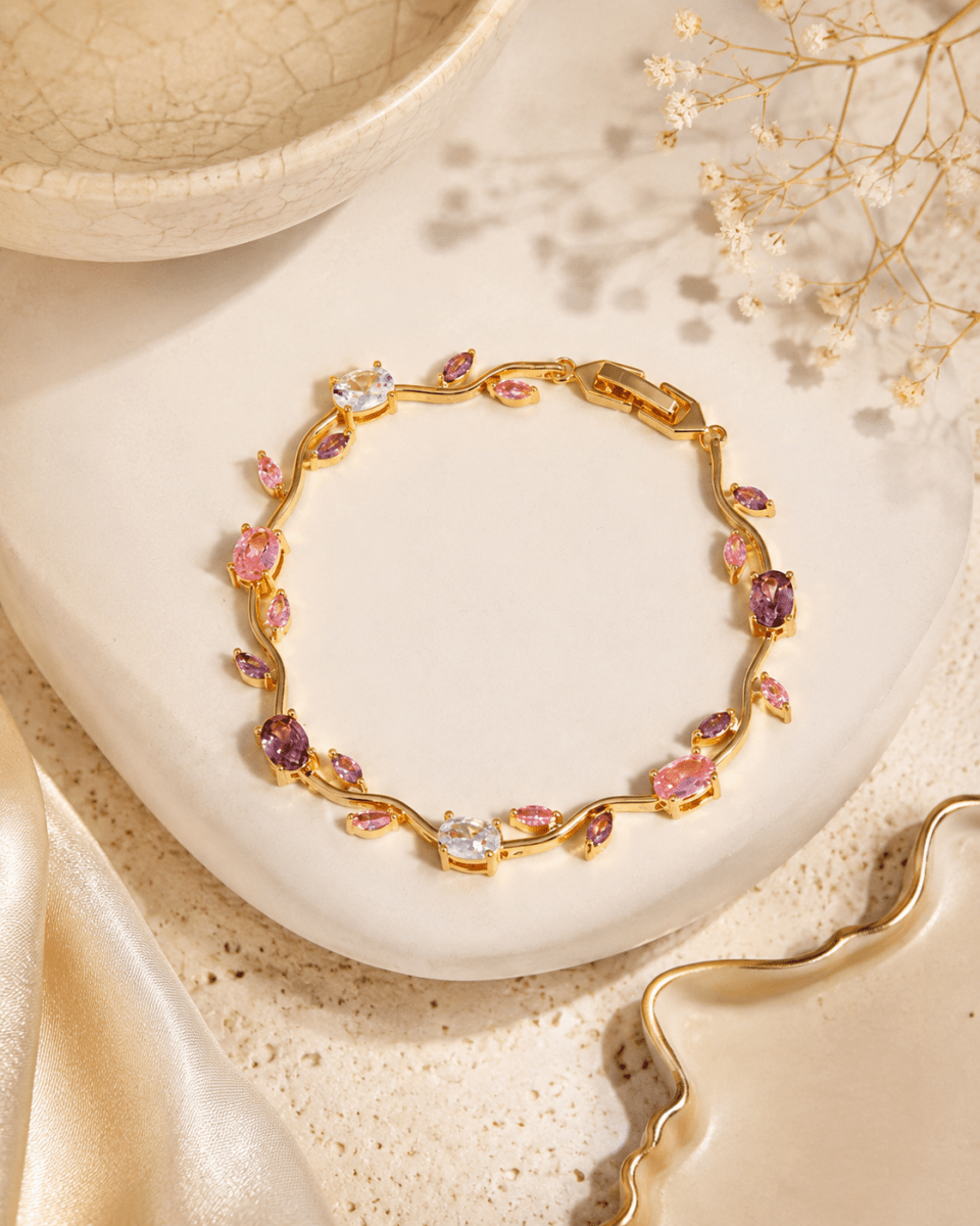 Multicolor Crystal Vine Bracelet | Gold Plated Statement Bracelet for Women - Pettlez Jewellery