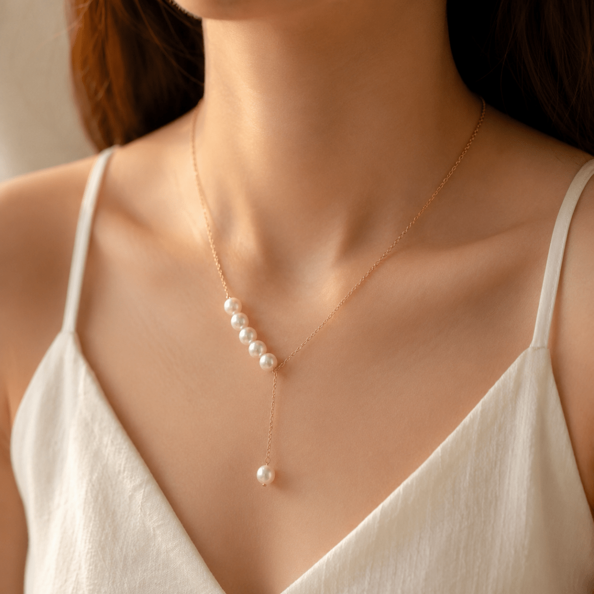 Pearl Row Y Necklace | Gold Lariat Drop Necklace for Women - Pettlez Jewellery