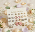 Pettlez Jewellery 15-Pair Mixed Metal Multi-Style Stud & Huggie Earring Set with Crystal, Pearl, Enamel, Floral & Chain Charms - Pettlez Jewellery