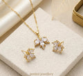 Pettlez Jewellery Gold-Tone Marquise-Cut CZ Crystal Floral Cluster Pendant Necklace & Stud Earrings Jewellery Set (3-Piece) - Pettlez Jewellery