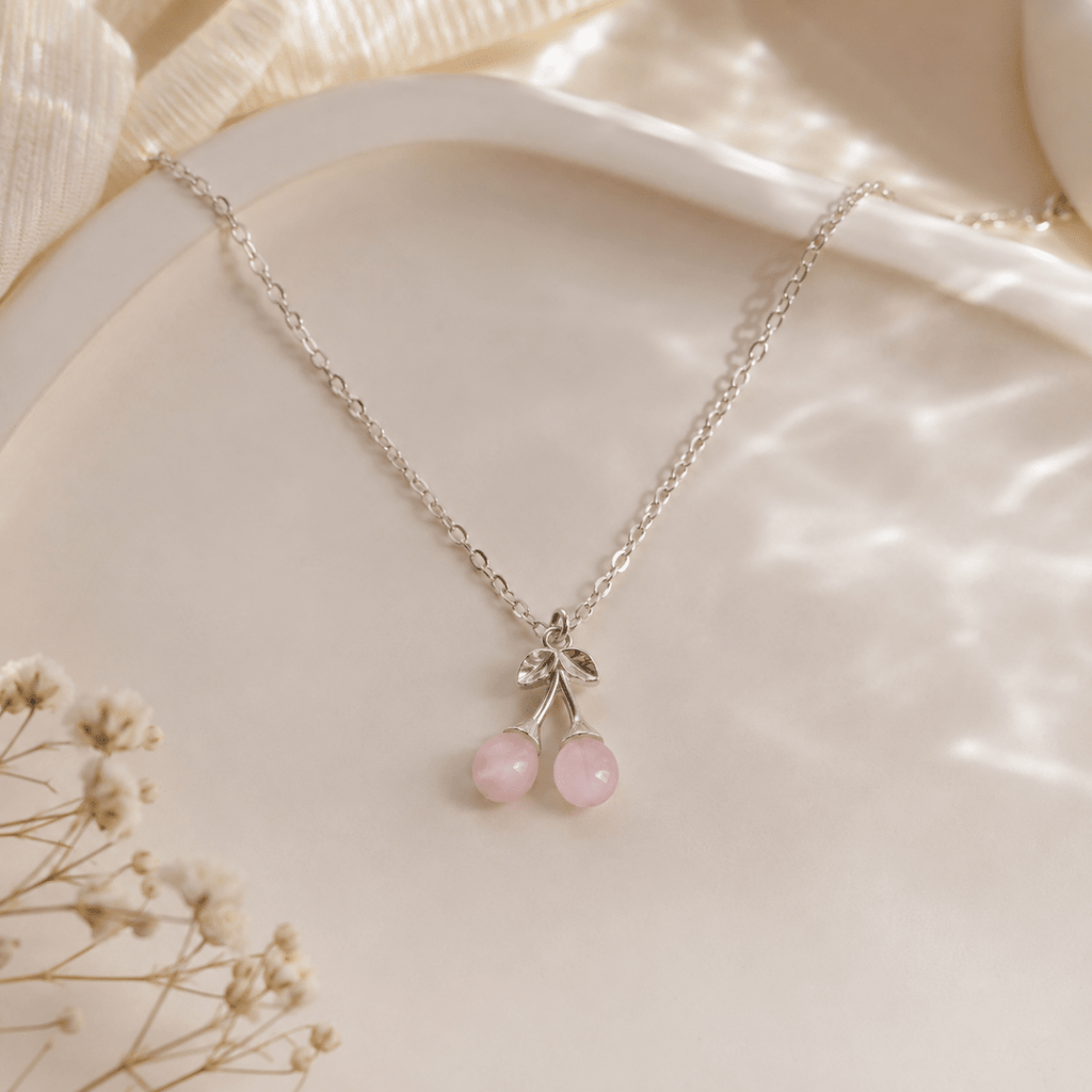 Pink Cherry Pendant Necklace | Silver Fruit Charm Necklace for Women - Pettlez Jewellery