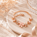 Pink Floral Charm Bracelet | Rose Gold Flower Crystal Bracelet for Women - Pettlez Jewellery