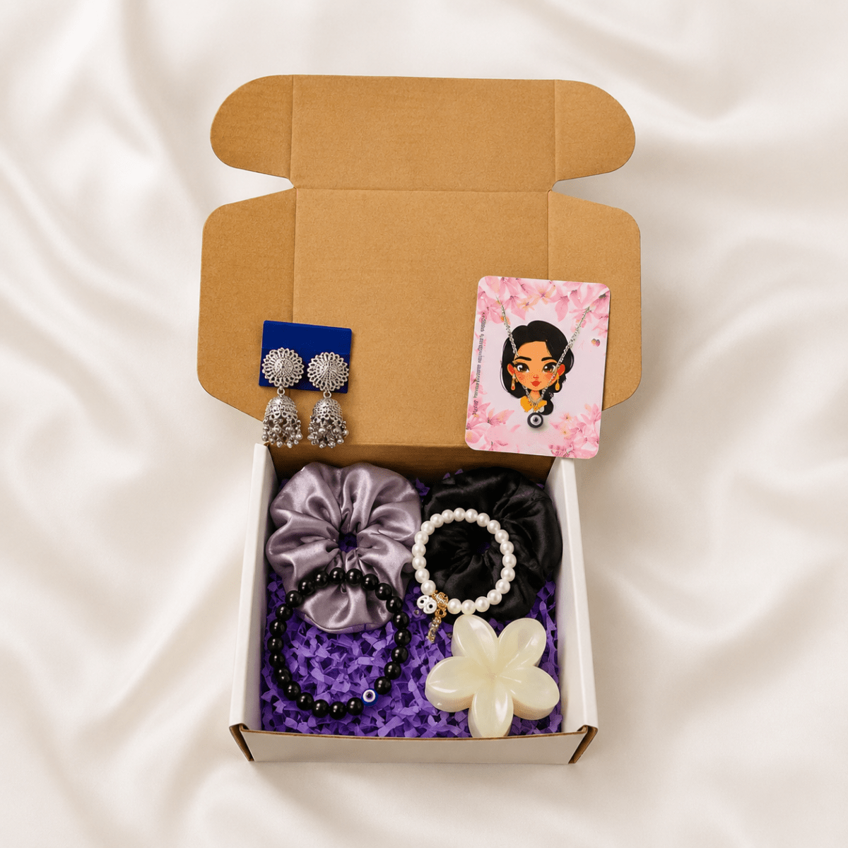 Rakhi Gift Jewellery Box for Sister | Necklace Earrings Bracelet Set - Pettlez Jewellery