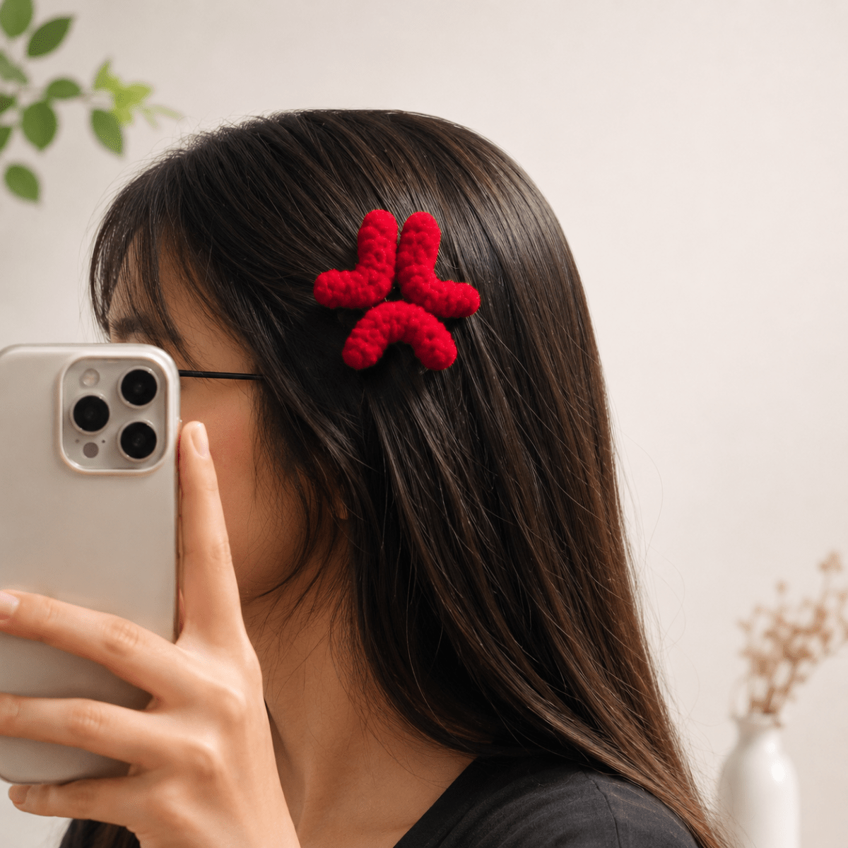 Red Crochet Hair Claw Clip | Cute Knit Hair Accessory for Women - Pettlez Jewellery