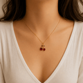 Red Crystal Cherry Necklace | Gold Heart Fruit Pendant for Women - Pettlez Jewellery