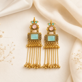 Antique Gold Pastel Stone Multi Chain Fringe Earrings