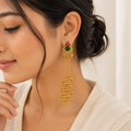 Antique Gold Green Stone Layered Chain Tassel Earrings