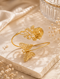 Gold Rose Butterfly Cuff Bracelet | Open Adjustable Statement Cuff