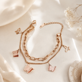 Rose Gold Butterfly Charm Bracelet | Layered Chain Bracelet for Women