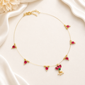 Gold Ruby Pink Stone Lotus Charm Wire Choker Necklace