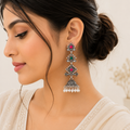 Oxidised Silver Tribal Diamond Jhumka Earrings with Pearls