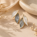 Two Tone Leaf Earrings | Gold Rimmed Statement Studs for Women