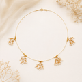 Gold Pearl Cluster Wire Choker Necklace with Kundan Drops