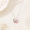 Pink Crystal Butterfly Necklace | Silver CZ Pendant for Women