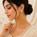 Gold Pearl Cluster Multi Layer Chain Tassel Earrings