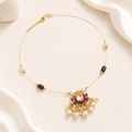 Gold Meenakari Lotus Pearl Pendant Wire Choker Necklace