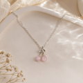 Pink Cherry Pendant Necklace | Silver Fruit Charm Necklace for Women