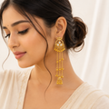 Kundan Jhumka Chain Drop Earrings | Long Bridal Statement for Women
