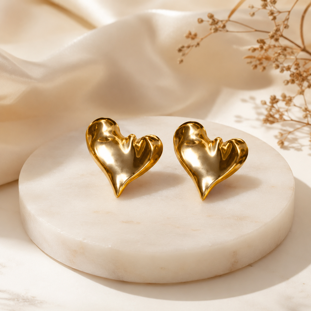 Chunky Gold Heart Earrings | Bold Statement Studs for Women
