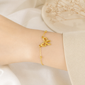Gold Bow Charm Bracelet | Delicate Beaded Chain Bracelet for Women
